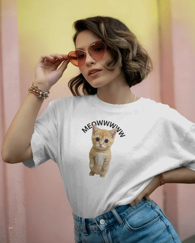 "Meowwww Cat Meme T-Shirt – Funny Kitten Print | 100% Cotton Unisex Tee"