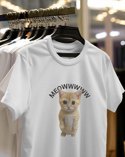 "Meowwww Cat Meme T-Shirt – Funny Kitten Print | 100% Cotton Unisex Tee"